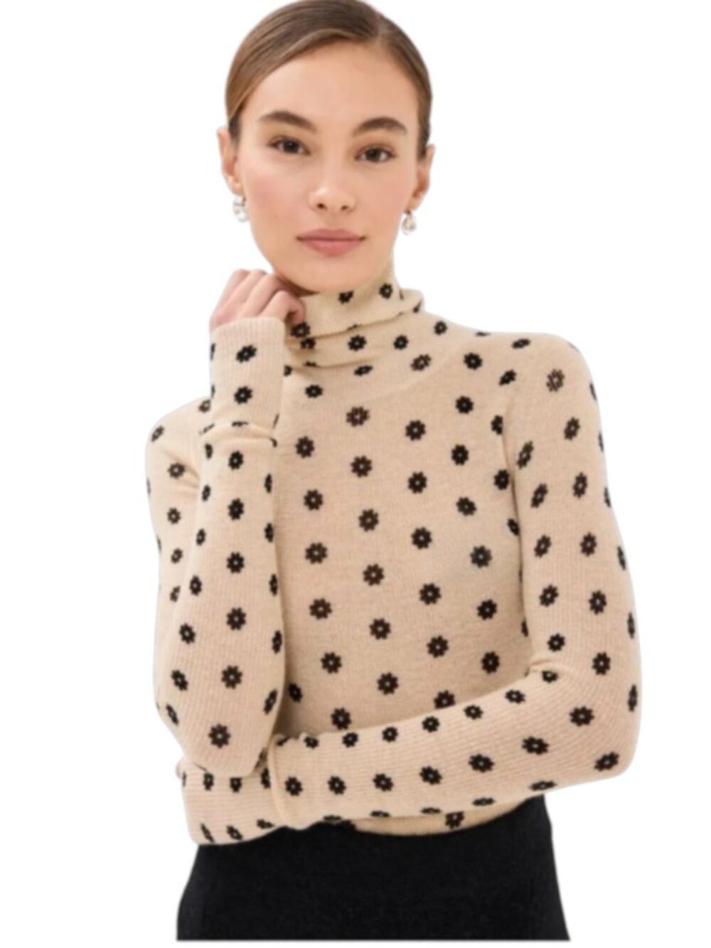 By Malene Birger Fioria Turtleneck Sweater Womens XS Cream Black Long Sleeve